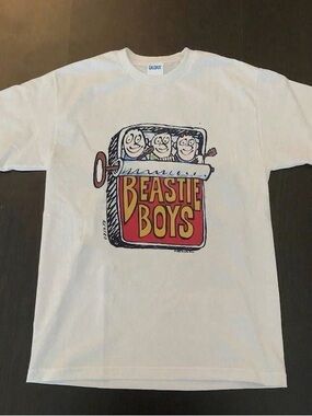 Gildan White Beastie Boys Graphic Band Tee with Red & Yellow